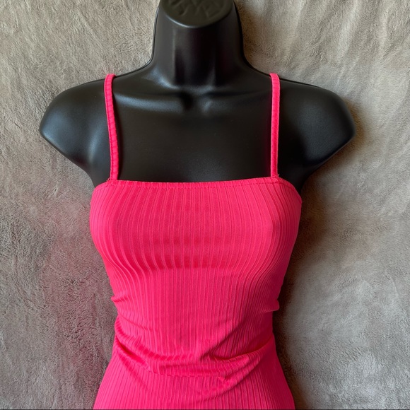 Vibrant Pink Ribbed Mini Dress - Picture 3 of 15